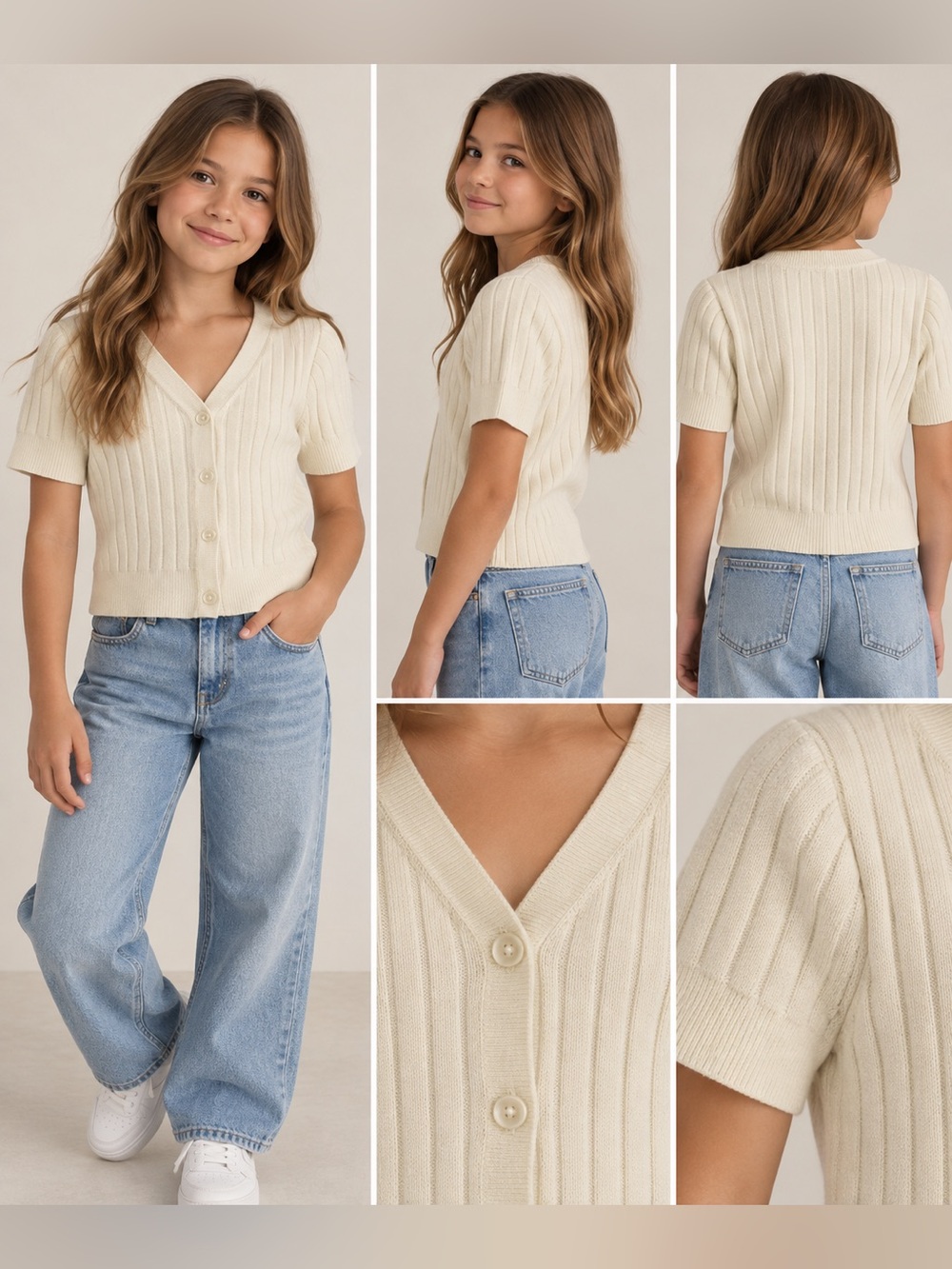 Crew x Maryam Nassir Zadeh Kids Ribbed Cardigan Cream Large 10-11